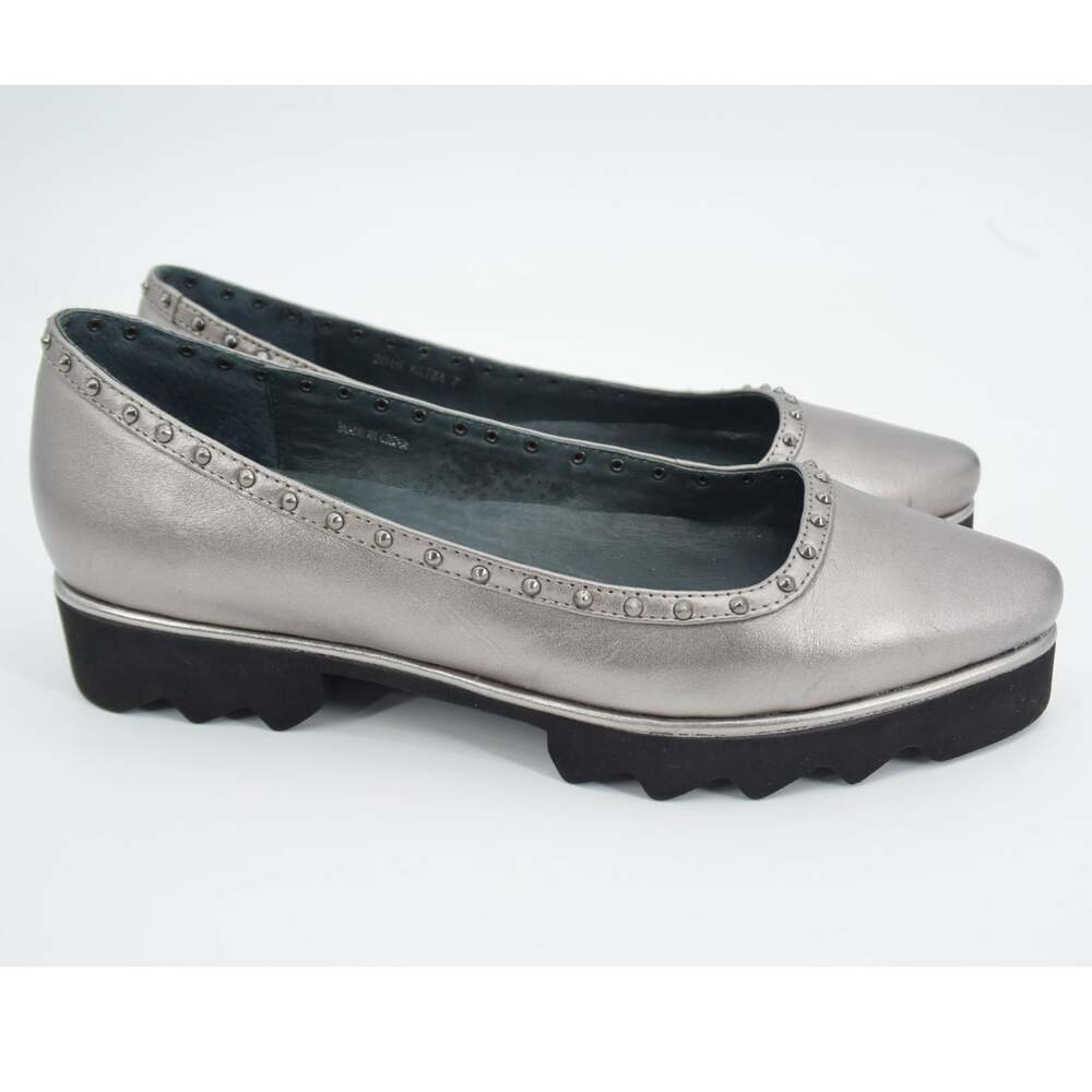 Sacha London Yaiza Pewter Leather Studded Pointed Toe Platform Shoes Size 7